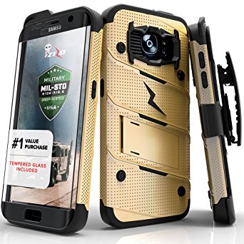 Samsung Galaxy S7 Edge Case, Zizo [Bolt Series] w/ [Galaxy S7 Edge Screen Protector] Kickstand [12 ft. Military Grade Drop Tested] Holster Clip - G935