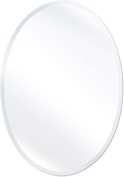 SHINESTAR 20 x 28“ Oval Mirror with Beveled Edge, Modern Frameless Bathroom Mirror for Wall, Home Decor, Vertical Hanging