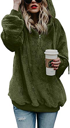 TBONTB Womens Fuzzy Hooded Casual Oversized Long Sleeve Loose Sweatshirt Pockets Outwear