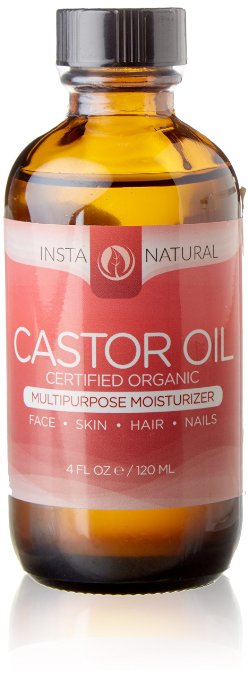 InstaNatural Castor Oil - 100 Pure and Certified Organic for Hair Face Skin and Nails - Best Cold Pressed and Unrefined Moisturiser for Healthy Skin - Natural Conditioner for Dry and Damaged Hair - 4 OZ
