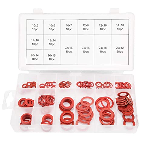 150Pcs Fiber Washer Insulation Washer Flat Washer Assortment, 14 Sizes Red Flat Ring Washers Assortment Kit Steel Paper Sealing Washers Set