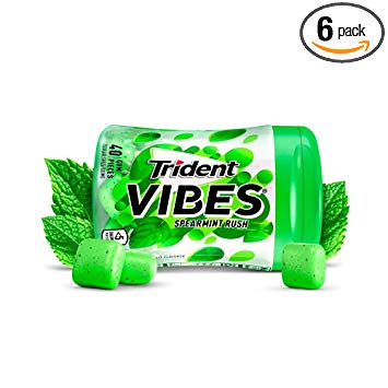 Trident Vibes Spearmint Rush Sugar Free Chewing Gum - 6 Bottles (240 Pieces Total)