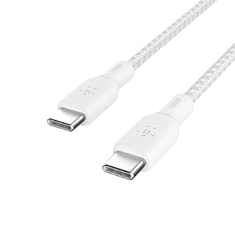 Belkin BoostCharge Braided USB-C to USB-C Power Cable (3M, 10ft), Fast Charging Cable w/ 100W Power Delivery, USB-IF Certified for iPhone 15, MacBook, Chromebook, Samsung Galaxy, & More - White