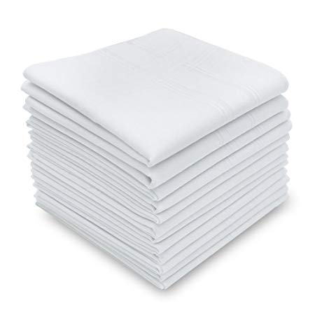 Neatpal Silky Soft Pure White Cotton Men's Handkerchiefs/Hankies, White, Pack of 12