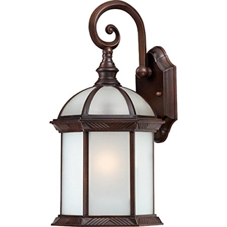 Nuvo Lighting 60/4982 Boxwood Energy Star One Light Small Wall Lantern/Arm Down Bulb Included Frosted Glass Rustic Bronze Outdoor Fixture