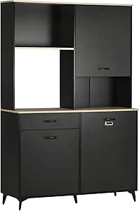 HOMCOM 71" Freestanding Kitchen Pantry, Buffet with Hutch, Modern Storage Cabinet Cupboard, Microwave Cabinet with Doors and Adjustable Shelf, Black