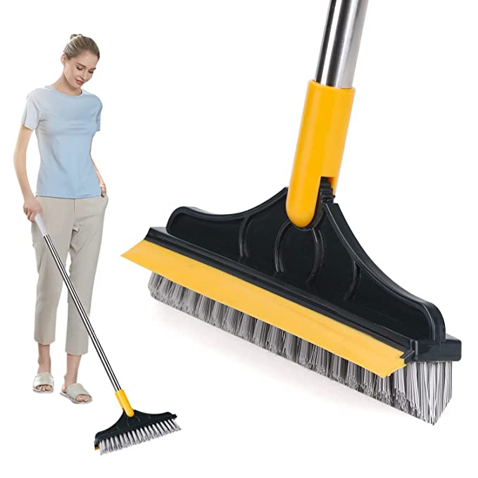 Dixie Bathroom Cleaning Brush with Wiper 2 in 1 Tiles Cleaning Brush Floor Scrub Bathroom Brush with Long Handle 120° Rotate Bathroom Disposable Plate (Multi)