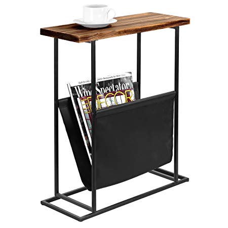 MyGift 21-Inch Modern Wood & Metal End Table with Magazine Holder Sling