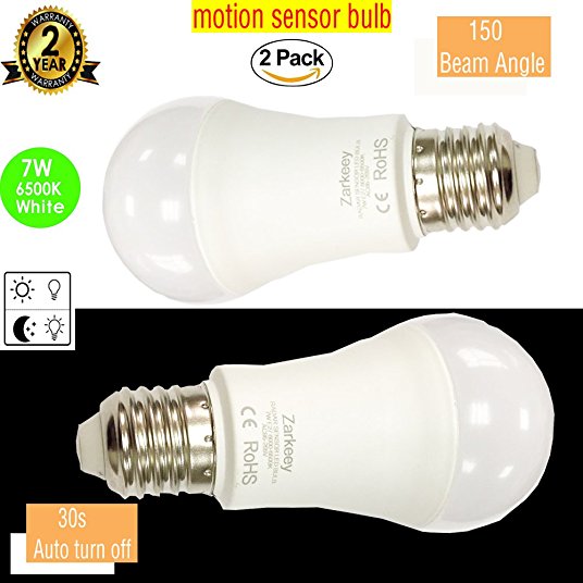 Sensor Light Bulb,Dusk to Dawn Light Bulb,Porch Light bulb,Led Light Radar Motion Sensor Light Bulbs 7W A19 E26 E27(Auto on/off)Indoor/Outdoor Lighting Lamp for Garage Hallway Yard(Cool White 2 pack)