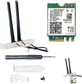 Wireless WiFi 6 AX200NGW M.2 Desktop Kit Network Card Adapter 3000Mbps Dual Band BT5.1 NGFF 2230 WiFi Card 802.11AC AX 160Mhz 2x2 vPro with 6Dbi High Gain Antennas Cables Brackets for Mini M.2 Desktop