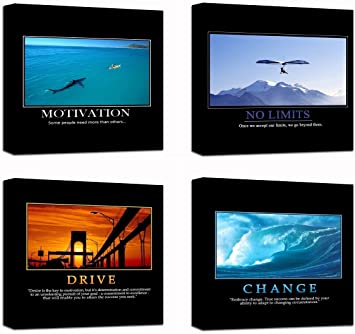 Motivational Inspirational Self Positive Office Canvas Stretched Wood Framed Combine Modern Astract Art for Home Room Hall Wall Print Decor 4Pcs x 12x12" (30x30cm) (209-212)