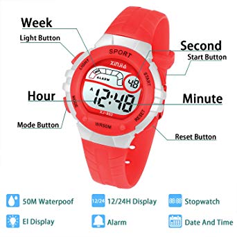 Kids Digital Watch,Boys Girls Sports Outdoor LED 50M(5ATM) Waterproof Multi Functional Wrist Watches with Alarm for Children,Girls,Boys
