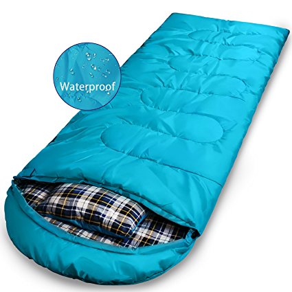 Adult Sleeping Bag for Camping, Waterproof Envelope Lightweight Mummy Sleep Bags With Compression Sack, Great for Backpacking,Travel, Hiking, Outdoors with Comfort Pillow, Fits women & men 3-4 Season