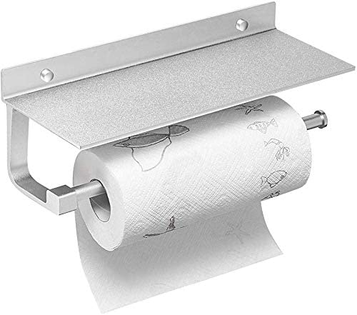 ELLO&ALLO Wall Mount Paper Towel Holder Shelf for Kitchen, 13 Inch Adhesive Tissue Towel Holder Roll Rack, Self Adhesive or Wall Mount
