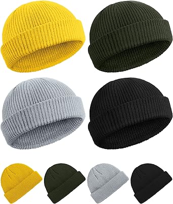 SATINIOR Winter Short Fisherman Beanie Hat Trawler Beanie Watch Hat Edge Skullcap for Men