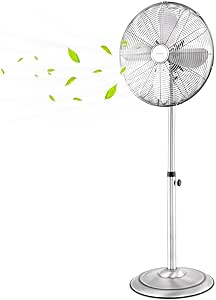 COSTWAY Metal Pedestal Fan, 16-inch Quiet High Velocity 75° Oscillating Standing Fan with Height Adjustable, 3 Wind Speed, 4 Blades, Widespread Floor Fan for Bedroom Home Office Shop, Silver