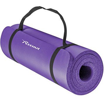 Reehut 1/2-Inch Extra Thick High Density NBR Exercise Yoga Mat for Pilates, Fitness & Workout w/ Carrying Strap (Purple)