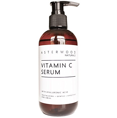 Vitamin C 20% 8 oz Serum with Organic Hyaluronic Acid 20% - Lighten Sun Spots Anti Aging Anti Wrinkle Light & Oxygen Stable MAP Vitamin C - Classic Formula - ASTERWOOD NATURALS - Pump Bottle