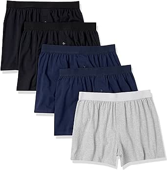 Amazon Essentials Men's Cotton Jersey Boxer Short (Available in Big & Tall), Pack of 5