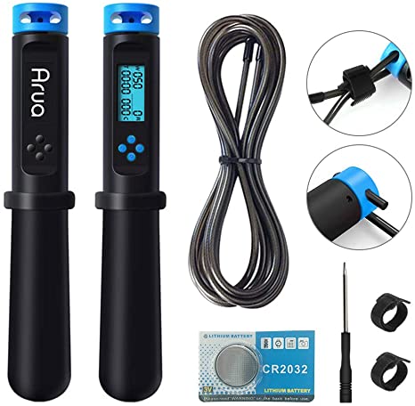 Arua Jump Rope Multifunctional Memory Counting LCD Screen with Ball Bearings Rapid Speed Skipping Rope Cable 3M/9.5FT Adjustable Fast and Smooth for Your Personal Fitness