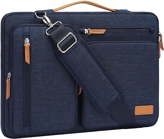 MOSISO 360 Protective Laptop Shoulder Bag, 13.3 inch Computer Bag Compatible with MacBook, HP, Dell, Lenovo, Asus Notebook, Side Open Messenger Bag with 4 Zipper Pockets & Handle, Navy Blue