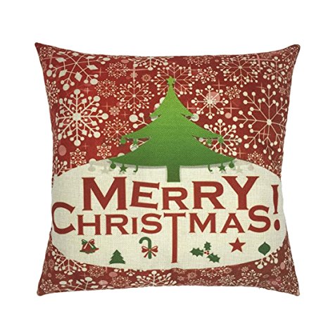 Goddessvan Happy Christmas Pillow Cases Cartoon Linen Sofa Cushion Cover Home Decoration