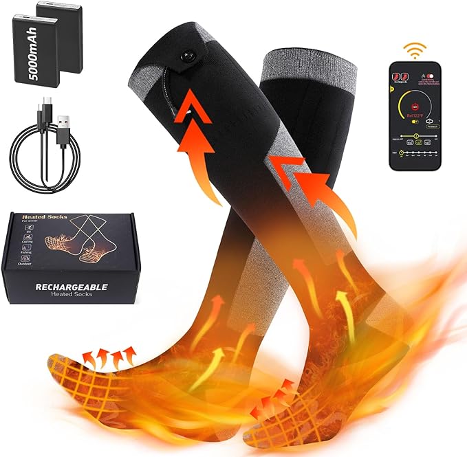 Heated Socks for Men Women, Jhua Rechargeable Electric Winter Socks with APP Control, 3 Level Adjustable Temperature Heating Socks Foot Warmer for Outdoor Hunting Skiing Camping, 104-140℉