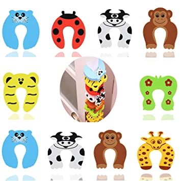 Goiio 10 Pcs Finger Pinch Guard, Cartoon Animal Door Stop Soft Foam Cushion Baby Finger Protector.