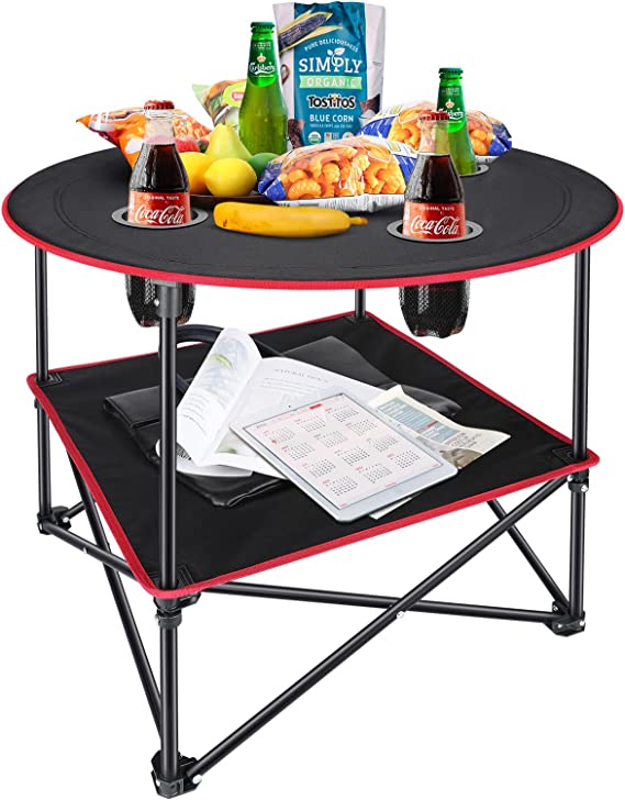 Camping Folding Table Portable Camping Side Table for Outdoor Picnic Tables Folding with 4 Cup Holders
