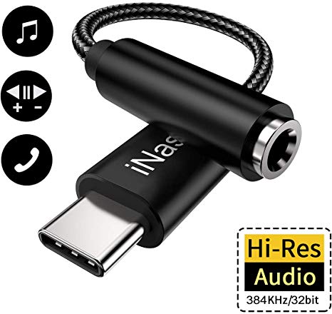 USB C to 3.5mm Headphone Jack Adapter Type C to 3.5mm Aux Adapter with DAC Hi-res Chipset Compatible with Huawei Mate 10/P20/P30/P30 Pro,Google Pixel 3/2,Sony XZ2 and More(Black)