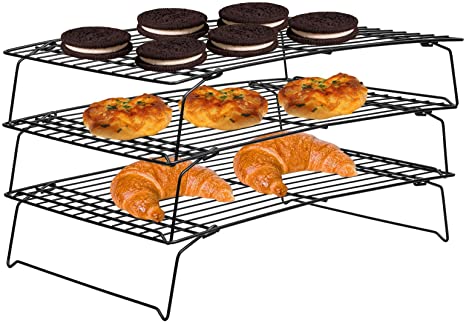 AORAEM Stackable Baking Cooling Rack,Stainless Steel 3 Tiers Baking Racks for Cooking Roasting Grilling Baking Cooling,Foldable & Non-Stick Bakery Drying Rack (3 Tiers)