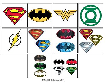 10 DC Super Hero Temporary Tattoos - Set of 10 Batman, Superman, Flash, Green Lantern, Wonder Woman Tats