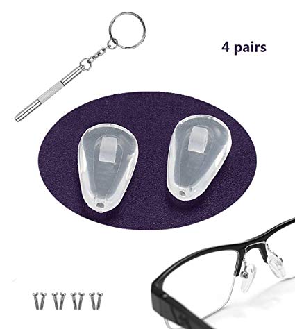 Eyeglass Nose Pads,Soft Silicone Nose Pads, Eyeglass Repair Kit, Glasses Screws and Micro Screwdriver, 4 Pairs of Screw-in 2mm Air Bag Glasses Nose Pad Set