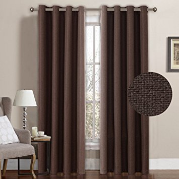 H.Versailtex Classical Grommet Top Room Darkening Thermal Insulated Heavy Weight Textured Tiny Plaid Linen Look Innovated Window Treatment Curtains,52 by 84 Inch-Cocoa Brown (1 Panel)