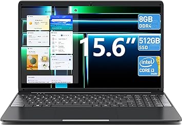 SGIN 15.6 Inch Laptop, 8GB DDR4 512GB SSD Laptops Computer with Intel Core i3 Processor (up to 2.4 GHz), Webcam, Mini HDMI, USB3.0, WiFi, 7000mAh, Type-C