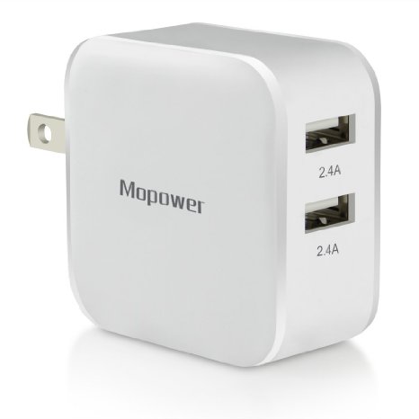 Mopower 4.8A/24W Dual Port Travel Wall Charger with SmartID Technology,Foldable Plug for iPhone,iPad,Samsung Galaxy,Tablet,Smartphone,Smart Watch,Back Up Battery and More White