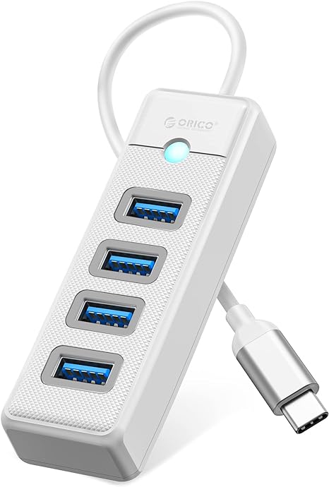 ORICO USB C Hub 4 Ports USB 3.1 Type C to USB 3.0 Hub Adapter, USB Splitter for Laptop, Mobile Phone, Tablet with 0.49ft Cable, Compatible with Mac OS 10.X and Above, Linux, Android