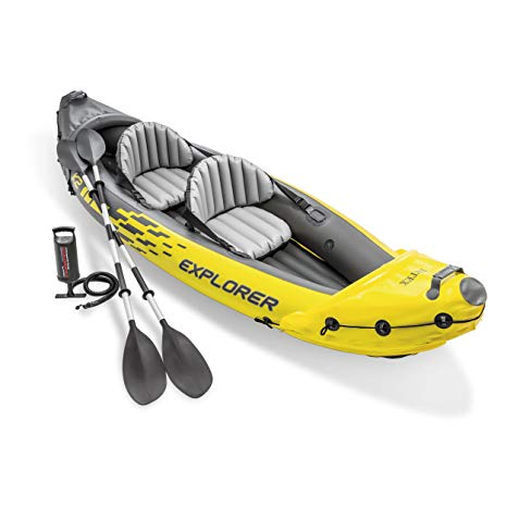 Explorer K2 Kayak, 2-Person Inflatable Kayak Set with Aluminum Oars and High Output Air Pump