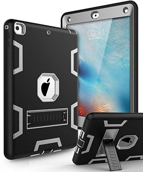 New iPad 2017,iPad 9.7 Case,Topsky Three Layer Armor Defender Full Body Protective Case Cover For Apple iPad 9.7 (2017 Release),Black Grey