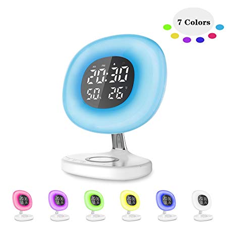 Sokos Sunrise Alarm Clock, [2018 Upgraded] Wake Up Alarm Clock Wireless Charger 6 Nature Sounds, Alarm Clock Light Bedrooms, Kids, Heavy Sleepers (White)