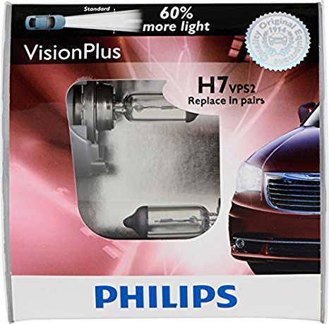 Philips H7 VisionPlus Replacement Bulb, (Pack of 2)