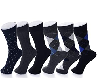 Alpine Swiss Mens Cotton 6 Pack Dress Socks Solid Ribbed Argyle Shoe Size 6-12