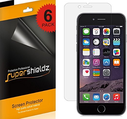 [6-Pack] Supershieldz- Anti-Bubble High Definition Clear Screen Protector For Apple iPhone 6 / 6S -Lifetime Replacements Warranty- Retail Packaging