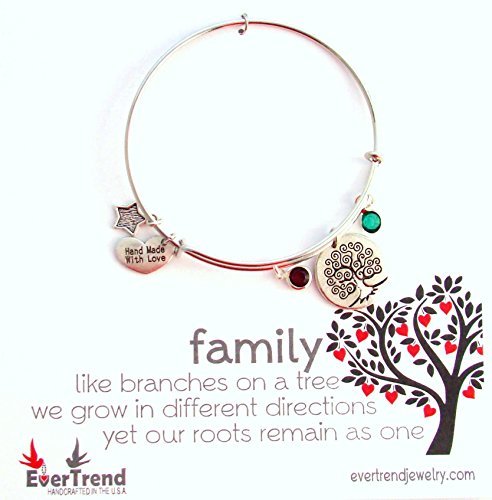 Family Tree Birthstone Expandable Bangle Bracelet