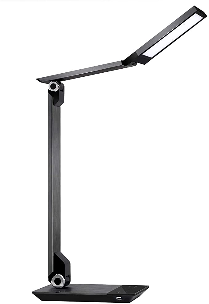 MoKo Metal LED Desk Lamp with 5V 2.4A USB Charging Port, Rotatable Home Office Light with Stepless Brightness/CCT, Touch Control, Custom Light Mode, Memory Function, Timer