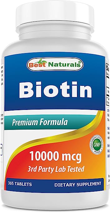 Best Naturals Biotin (Also Called Vitamin B7), 10,000 mcg 365 Tablets (365 Count (Pack of 1))