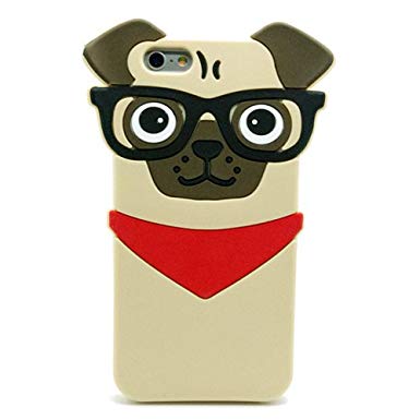 Iphone 6 Case, Iphone 6S Case, 3D Cute Cartoon Hipster Pug Dog Silicone Case for Iphone 6 6S Pet Doggie Fashion Protective Cell Phone Cover Boys Girls