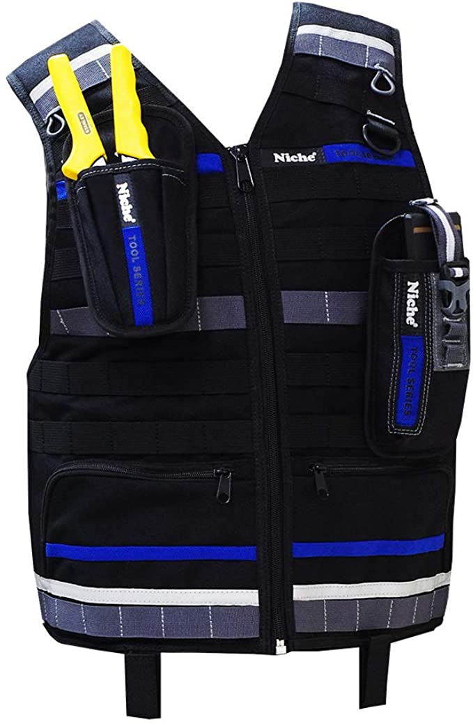 Niche Tactical Tool Vest Adjustable Water-repellent Reflective Vest for Construction Electricians Plumber Home Repair V-neck Collar Workwear TL-6201