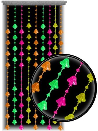 Beaded Curtains - Black Light Reactive Neon Mushrooms Door Beads #60947