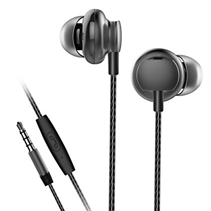 In-Ear Headphones with Microphone, Stoon 3.93ft Wired Stereo Bass Noise Cancelling Earbuds Earphones Ergonomic Comfort-Fit for iPhone, Android and MP3 Devices (Grey)